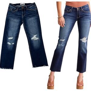 BKE Stella Cropped Straight Stretch Jeans Size 27 Distressed Raw Hem